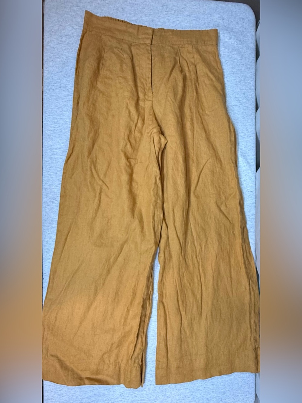 Magaschoni Wide Leg Linen Pants Goldenrod Elastic Waist Gold Plaque‎ Size Medium